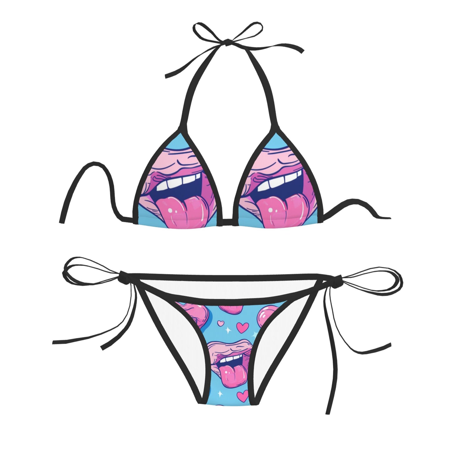 Cartoon Tongue Print Triangle Bikini Swimsuit