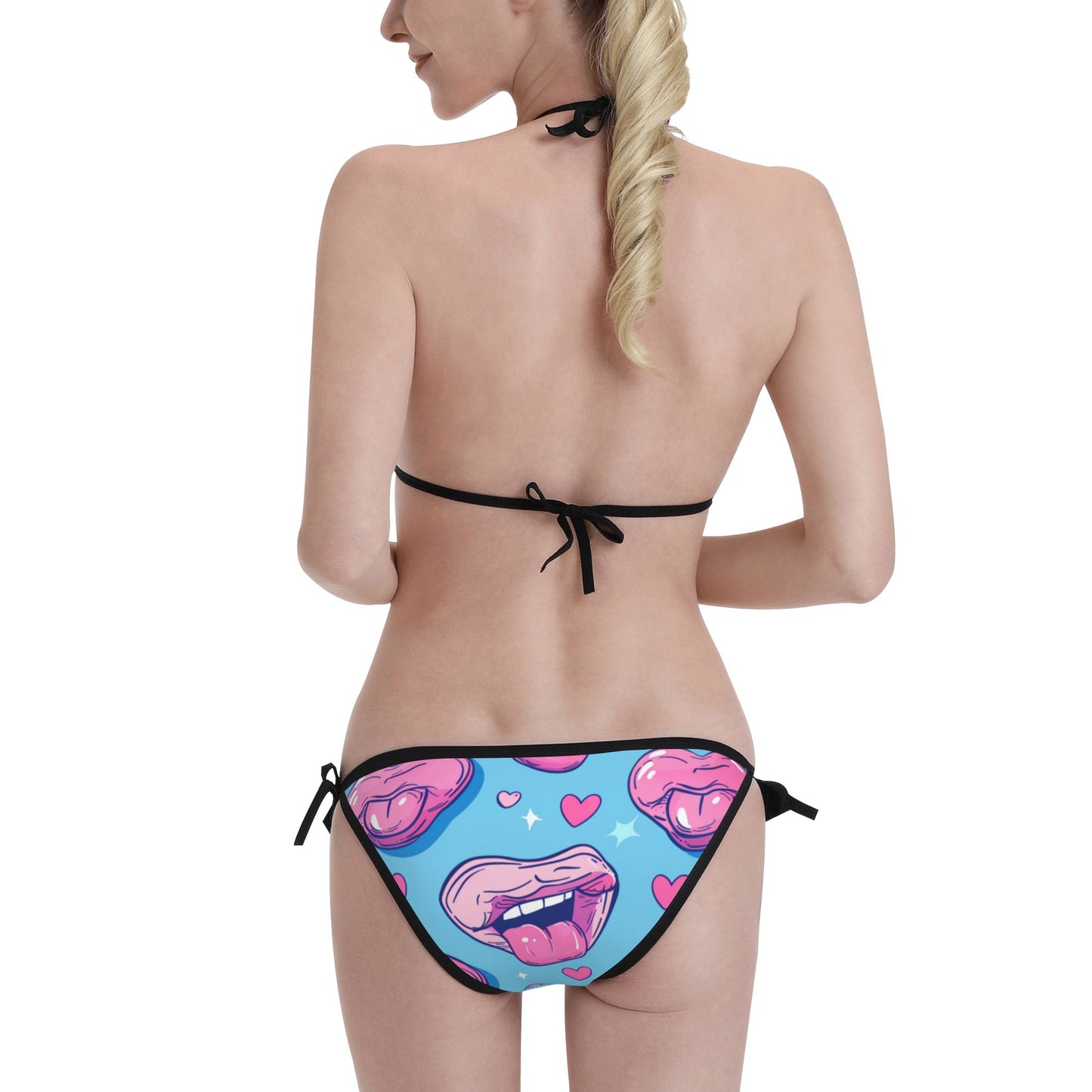 Cartoon Tongue Print Triangle Bikini Swimsuit