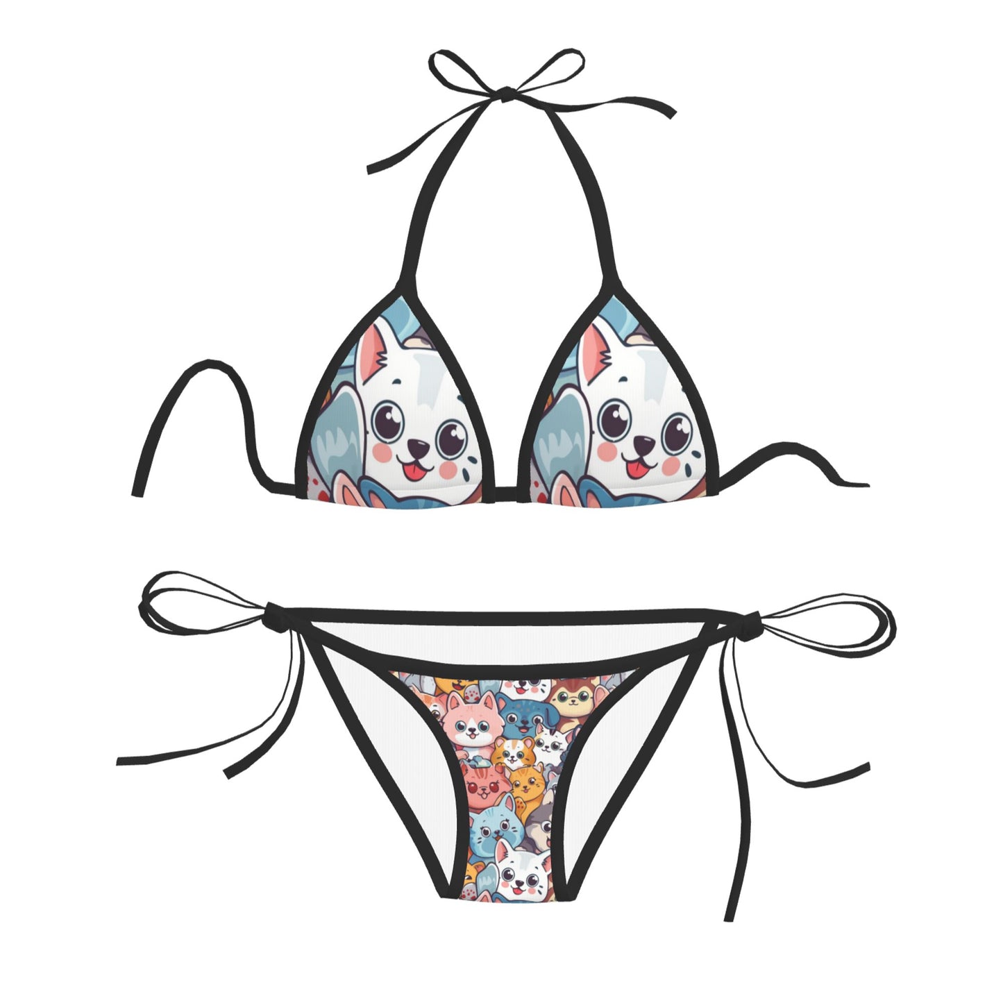 Cartoon Dog Print Triangle Bikini Swimsuit