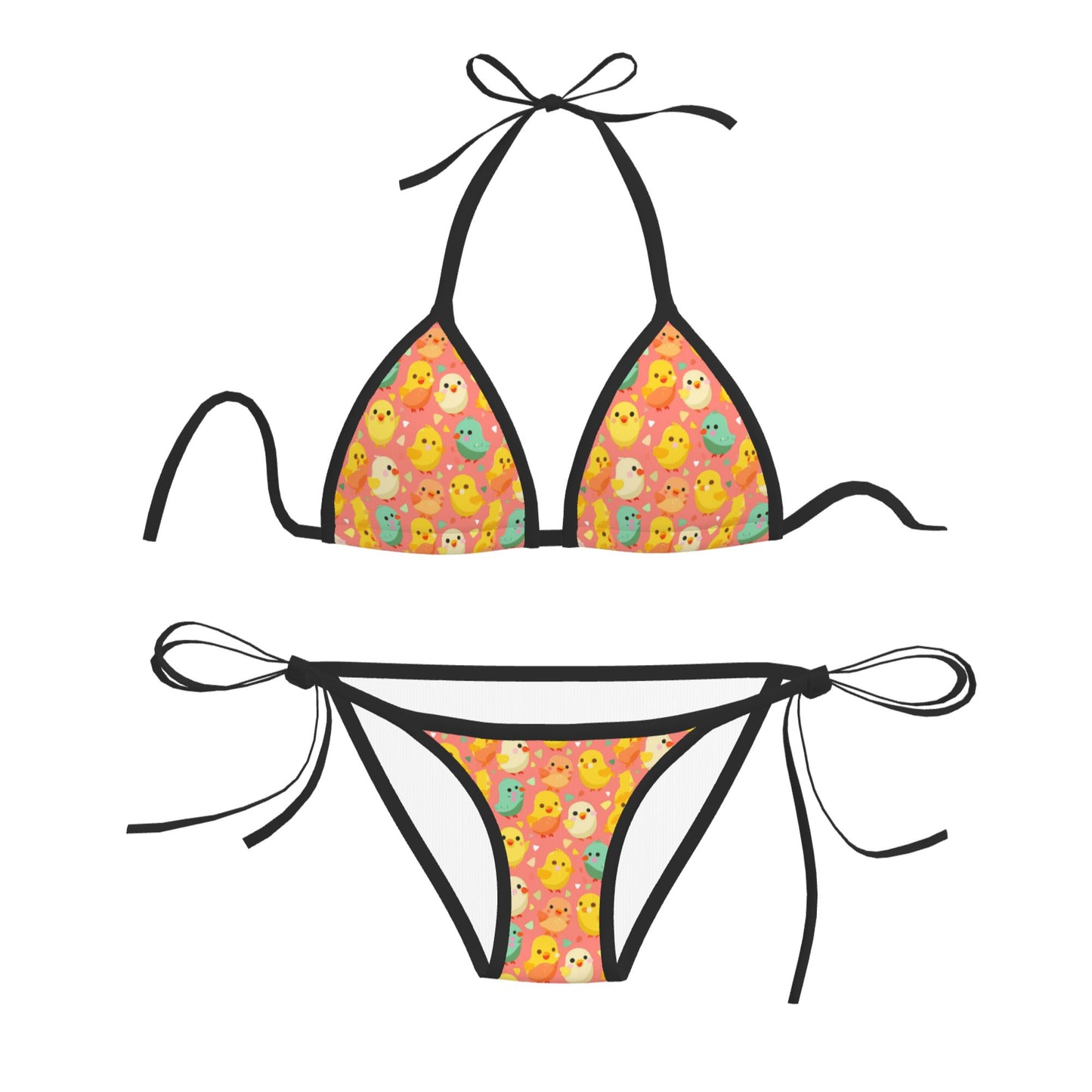 Cartoon Bird Print Triangle Bikini Swimsuit