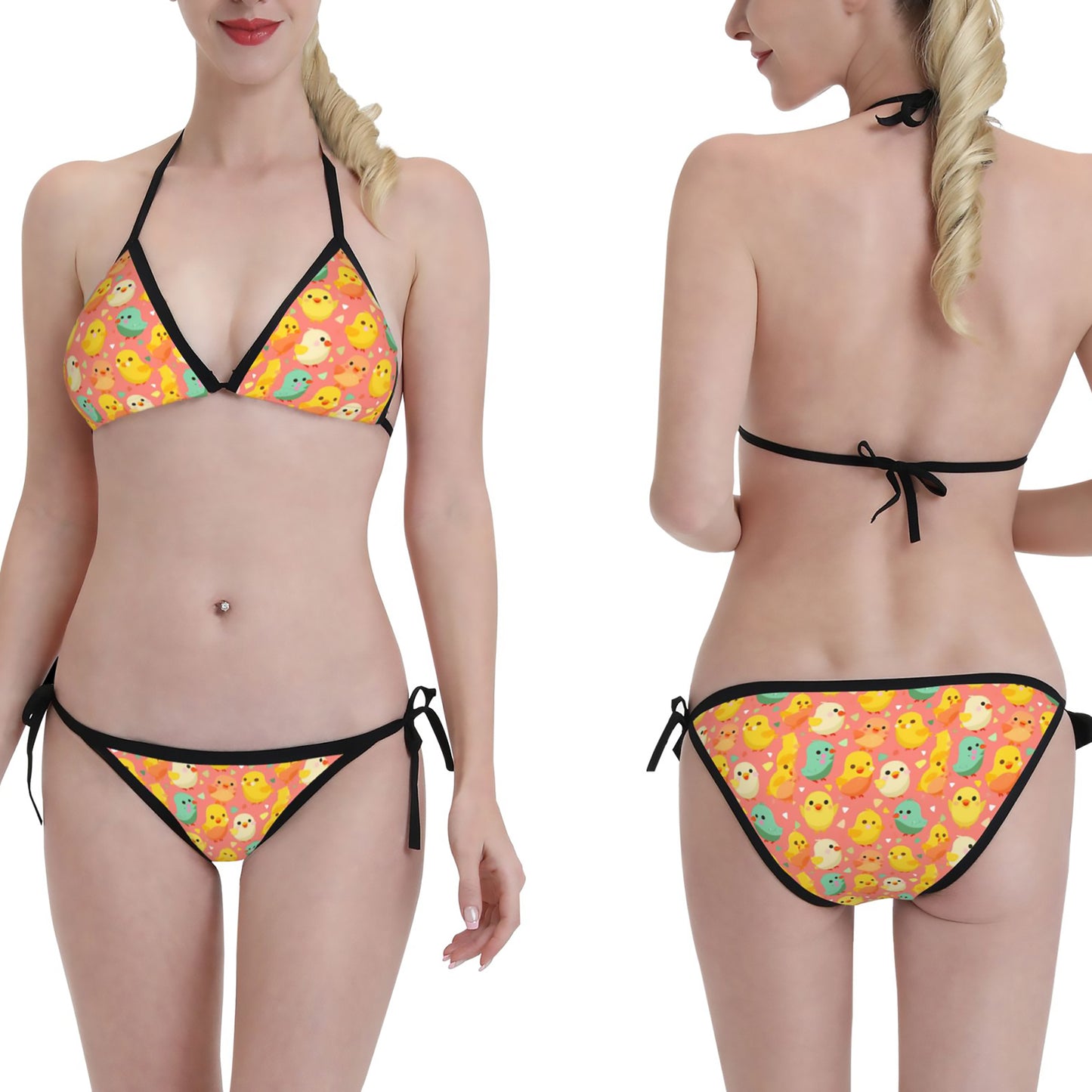 Cartoon Bird Print Triangle Bikini Swimsuit