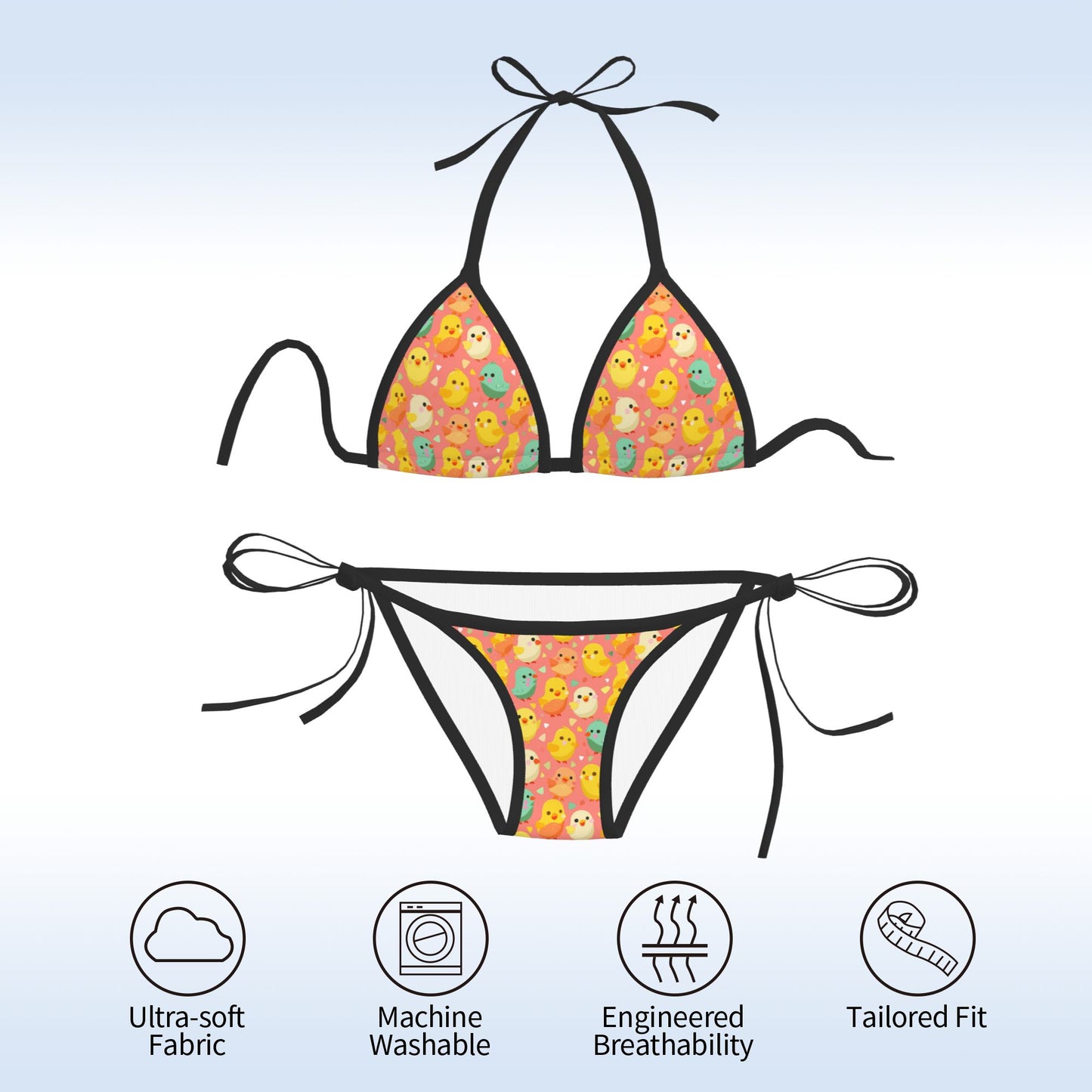 Cartoon Bird Print Triangle Bikini Swimsuit