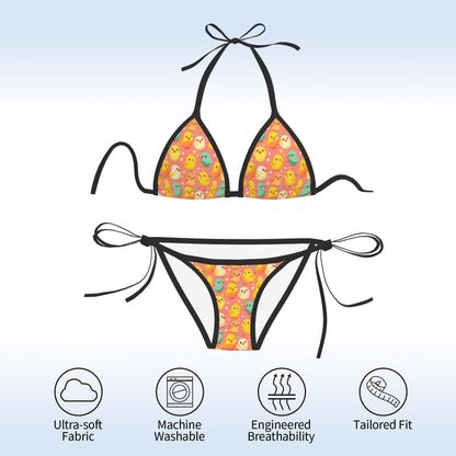 Cartoon Bird Print Triangle Bikini Swimsuit