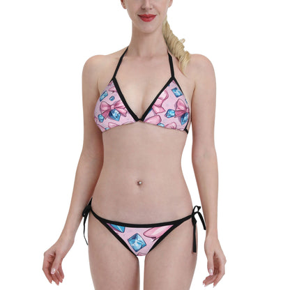 Gemstone & Bow Print Triangle Bikini Swimsuit