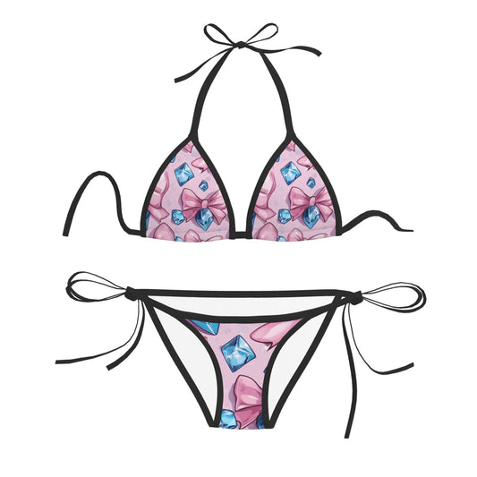 Gemstone & Bow Print Triangle Bikini Swimsuit