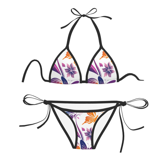 Floral Butterfly Print Triangle Bikini Swimsuit