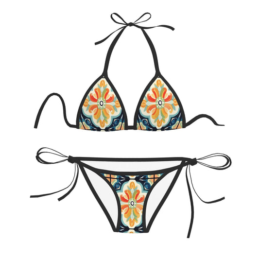 Colorful Floral Print Triangle Bikini Swimsuit