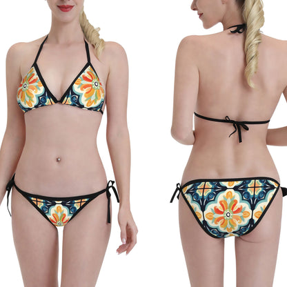 Colorful Floral Print Triangle Bikini Swimsuit