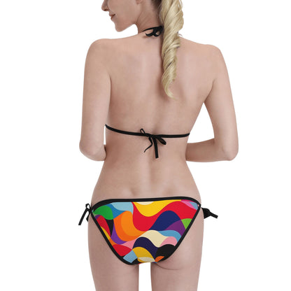 Colorful Geometric Print Triangle Bikini Swimsuit