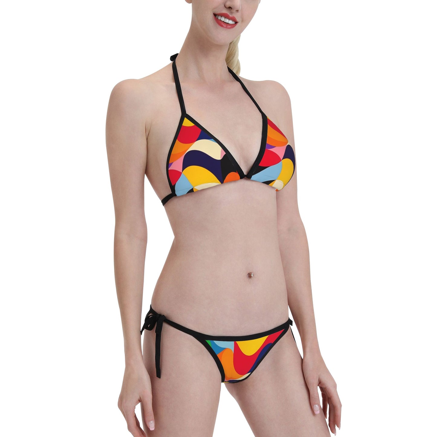 Colorful Geometric Print Triangle Bikini Swimsuit