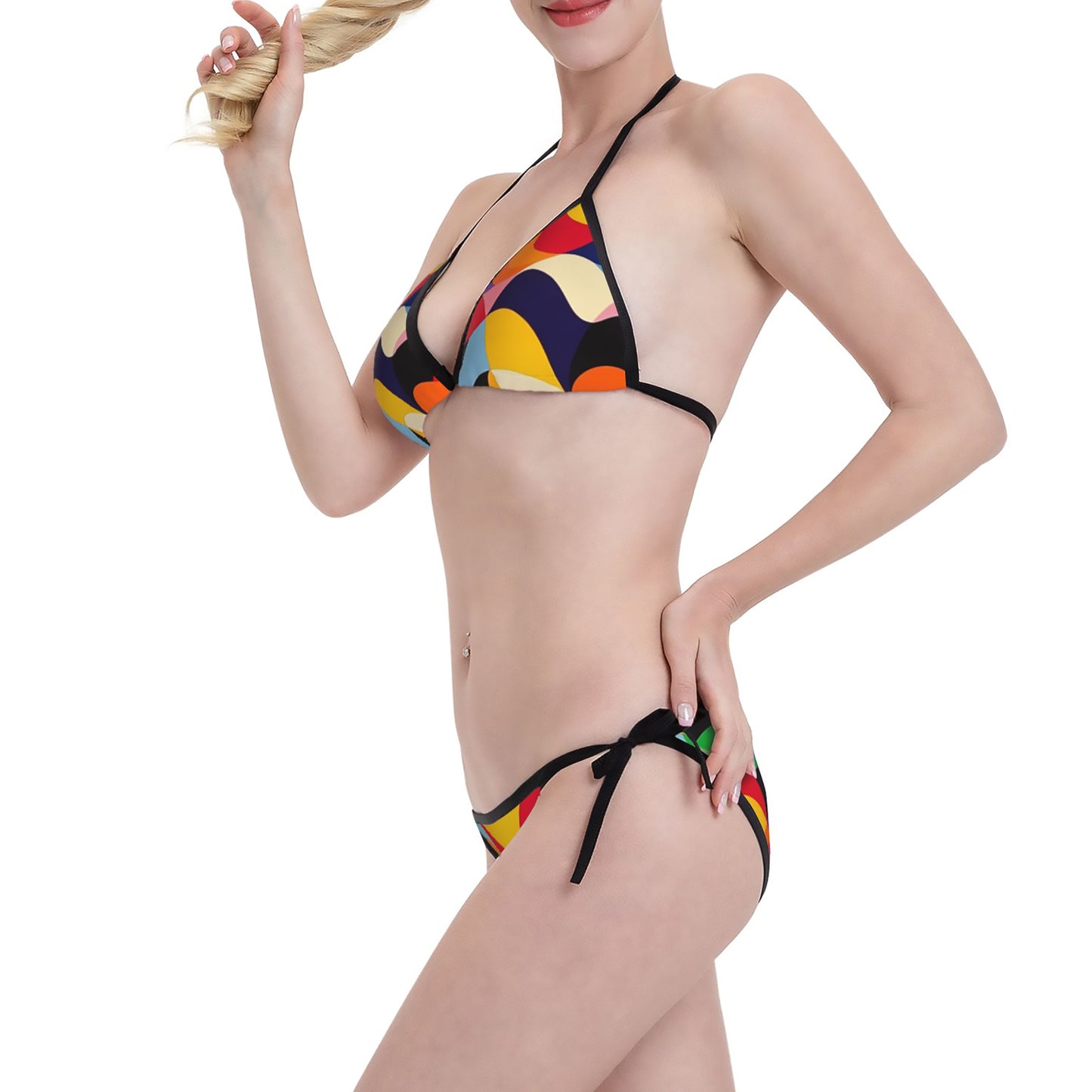 Colorful Geometric Print Triangle Bikini Swimsuit