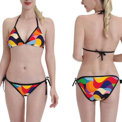 Colorful Geometric Print Triangle Bikini Swimsuit