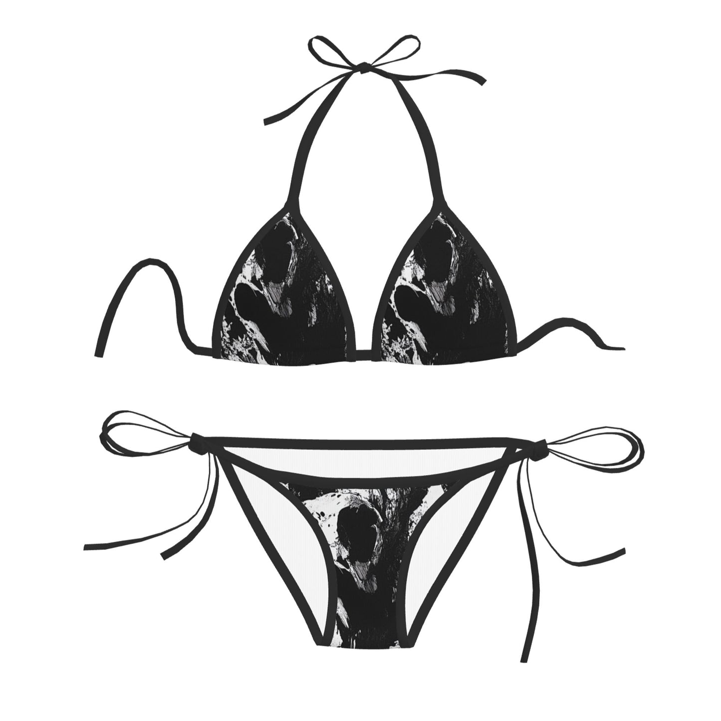 Black and White Abstract Print Triangle Bikini Swimsuit