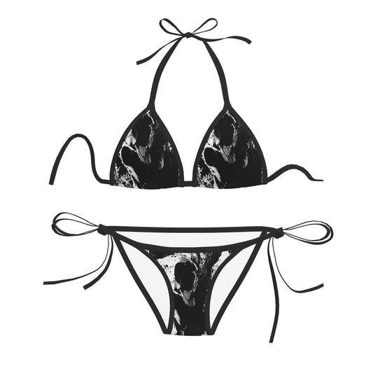 Black and White Abstract Print Triangle Bikini Swimsuit