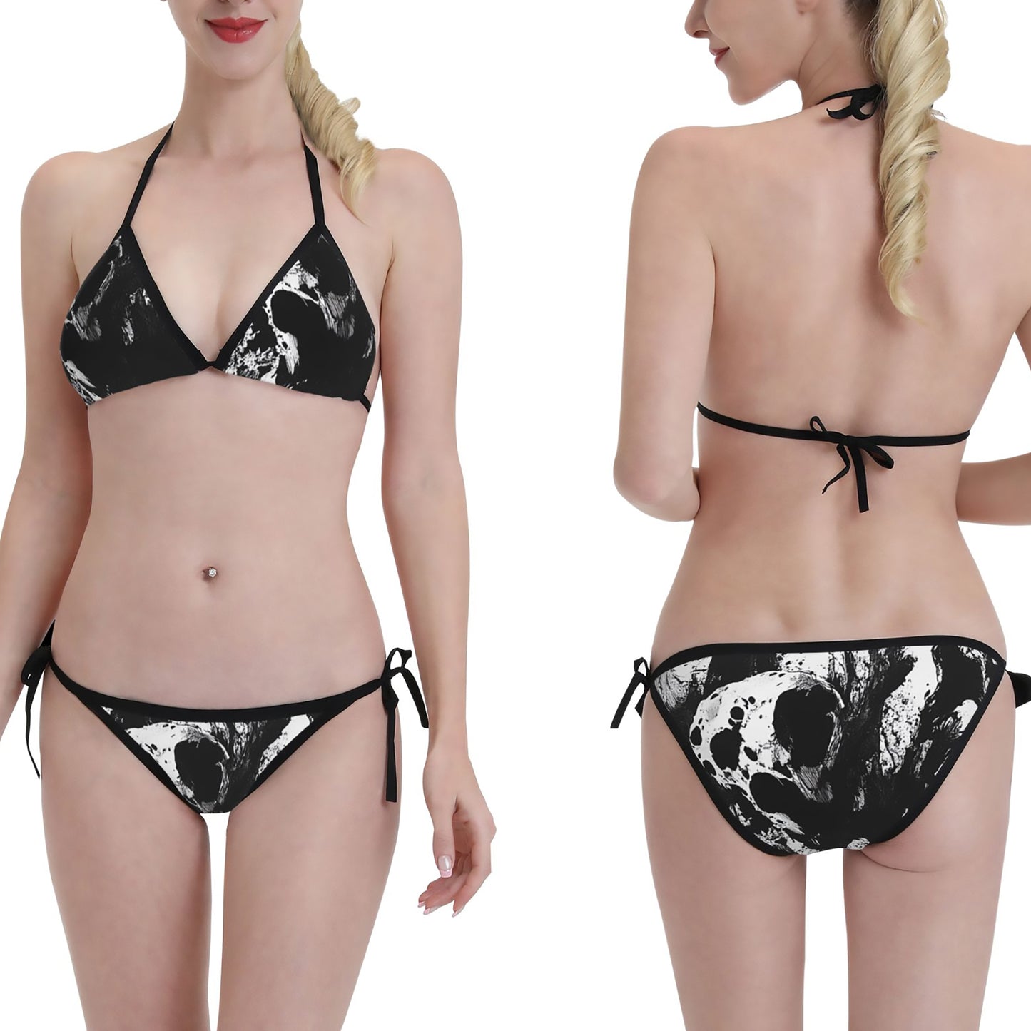 Black and White Abstract Print Triangle Bikini Swimsuit