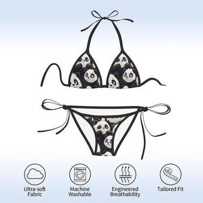 Cute Panda Print Triangle Bikini Swimsuit