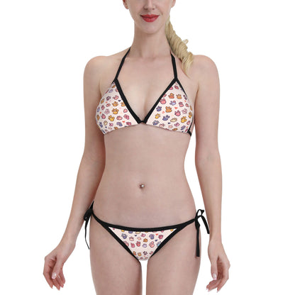 Colorful Paw Print Triangle Bikini Swimsuit