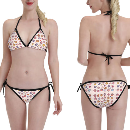 Colorful Paw Print Triangle Bikini Swimsuit